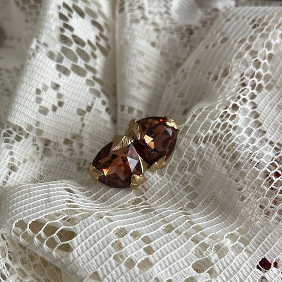 Bond Boyd Sterling Brown Topaz gold leaf screw-back earrings Vintage Canada - Picture 12 of 14